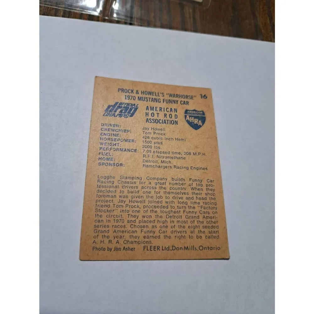Vintage 1971 Fleer Prock Howell Warhorse Mustang Funny Car Trading Card #16
